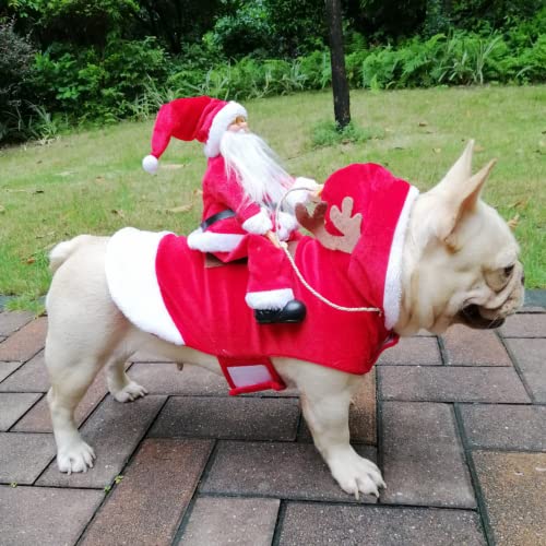 Cnarery Disfraz de Navidad para perro, disfraz de Papá Noel, traje de perro, ropa de Navidad para correr, Papá Noel montando en mascotas para perros de tamaño mediano a grande (XL)