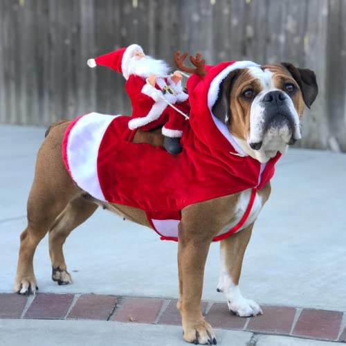 Cnarery Disfraz de Navidad para perro, disfraz de Papá Noel, traje de perro, ropa de Navidad para correr, Papá Noel montando en mascotas para perros de tamaño mediano a grande (XL)