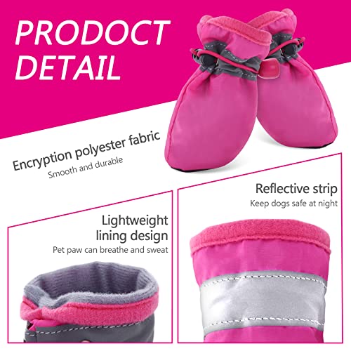 cobee Zapatos protectores para perros, 4 unidades, antideslizantes, con correas reflectantes para perros pequeños, medianos, cachorros, gatos, 1.96 x 1.57 pulgadas (rojo rosa)