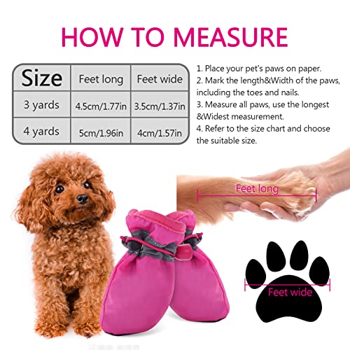 cobee Zapatos protectores para perros, 4 unidades, antideslizantes, con correas reflectantes para perros pequeños, medianos, cachorros, gatos, 1.96 x 1.57 pulgadas (rojo rosa)