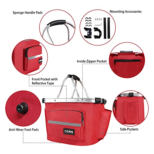 COFIT Canasta de Bicicleta Plegable, Cesta de Bicicleta Multifuncional Utilizada para Llevar Mascotas, Bolsas de Compras, Bolsas de Viaje, Acampar al Aire Libre Actualizado Rojo