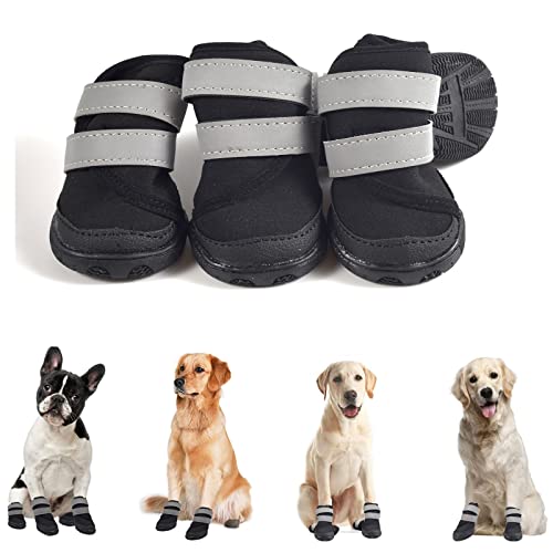 COLEESON 4pcs Antideslizante Botas Perro con Correas Reflectantes Protector de Pata de Zapatos para Perros pequeños, medianos y Grandes al Aire Libre (S)