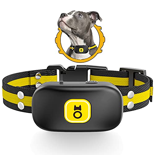 Collar Antiladridos Impermeable y Recargable, JJW Collar de Control Automático Ladrido con Vibración y Sonido, Seguro y Humano Collar Adiestramiento Adecuado Perro Pequeño, Mediano y Grande(Amarillo)