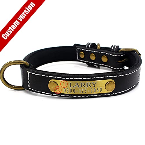 Collar Cuero Suave Acolchado Ajustable Personalizados para Perros Cachorro con Etiqueta de Nombre Grabado Collar Perro Grande Mediano Pequeño Negro