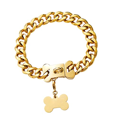 Collar de cadena de oro para perro de 19 mm, collar de eslabones cubanos para perros pequeños, medianos y grandes