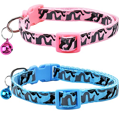 Collar de Gato,Collar de Gato Personalizado, Liberación rápida Collar de Gato con Campana y Hebilla Seguro ,Collar de Gato Ajustable,Apto para Gatos y Cachorros (2 Piezas)