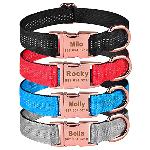 Collar De Perro Collares De Perro Personalizados De Nailon Reflectante Pequeño Nombre De Cachorro Grande Metal Grabado Gratis Accesorios Para Mascotas Duraderos   Collar De Etiquetas De Identificació