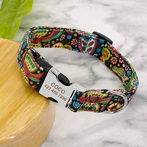 Collar de Perro con diseño Tribal Personalizado con Placa de Nombre grabada – Collar de Perro Personalizado con Hebilla Ligera – Collar Ajustable para Mascotas para Perros pequeños medianos Grandes