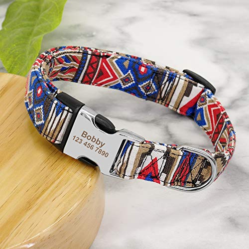 Collar de Perro con diseño Tribal Personalizado con Placa de Nombre grabada – Collar de Perro Personalizado con Hebilla Ligera – Collar Ajustable para Mascotas para Perros pequeños medianos Grandes