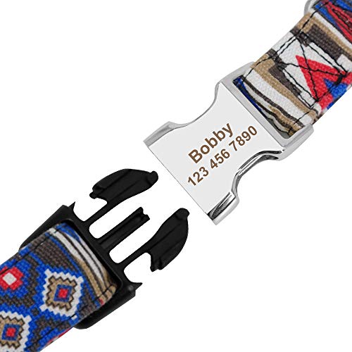 Collar de Perro con diseño Tribal Personalizado con Placa de Nombre grabada – Collar de Perro Personalizado con Hebilla Ligera – Collar Ajustable para Mascotas para Perros pequeños medianos Grandes