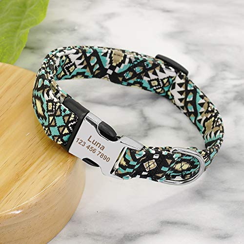 Collar de Perro con diseño Tribal Personalizado con Placa de Nombre grabada – Collar de Perro Personalizado con Hebilla Ligera – Collar Ajustable para Mascotas para Perros pequeños medianos Grandes