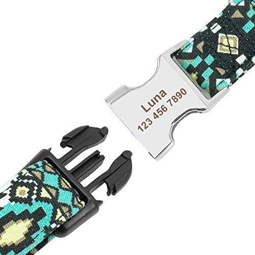 Collar de Perro con diseño Tribal Personalizado con Placa de Nombre grabada – Collar de Perro Personalizado con Hebilla Ligera – Collar Ajustable para Mascotas para Perros pequeños medianos Grandes