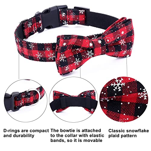 Collar de Perro con Pajarita, clásico Collar de Perro de Copo de Nieve de Cuadros navideños con Hebilla Ajustable para Perros pequeños, medianos, Gatos Grandes, Mascotas (Rojo, S)