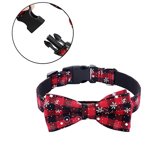 Collar de Perro con Pajarita, clásico Collar de Perro de Copo de Nieve de Cuadros navideños con Hebilla Ajustable para Perros pequeños, medianos, Gatos Grandes, Mascotas (Rojo, S)