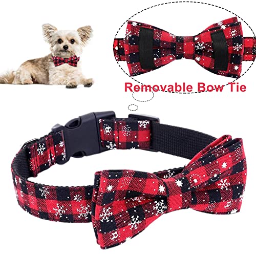 Collar de Perro con Pajarita, clásico Collar de Perro de Copo de Nieve de Cuadros navideños con Hebilla Ajustable para Perros pequeños, medianos, Gatos Grandes, Mascotas (Rojo, S)