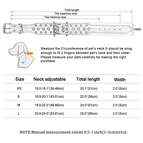 Collar de perro de cuero, collar de perro con tachuelas afiladas, cadena de perro con puntas, remache anti-mordedura para perros medianos perros grandes (S)