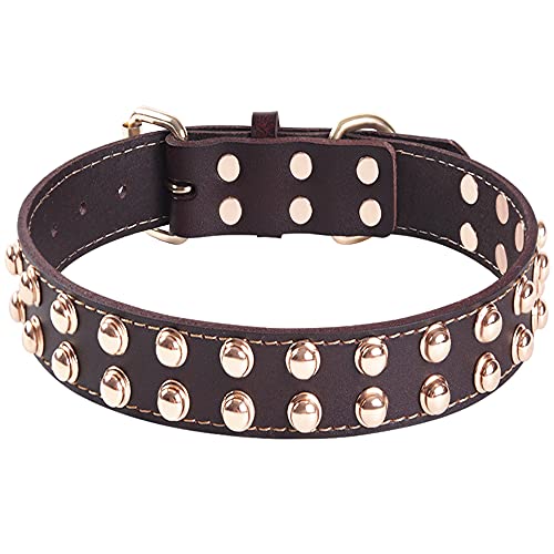 Collar de Perro de Cuero Genuino con Tachuelas Collares Ajustables Para Mascotas Lo Mejor Para Perros de Razas Pequeñas, Medianas, Grandes y Extra Grandes （Marrón） (M)