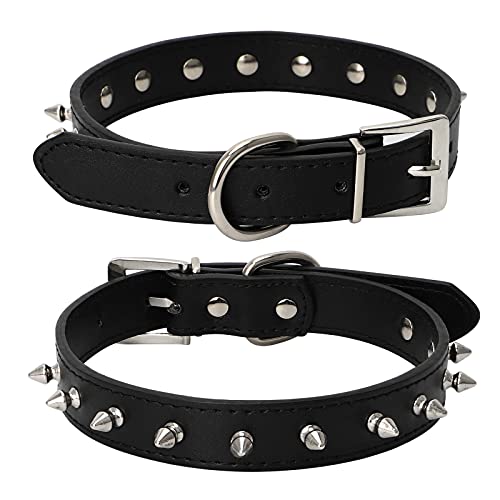 Collar de Perro de Cuero PU con Remache, Ajustable, cómodo, Duradero, Resistente a la Intemperie, Perros pequeños y Grandes, Negro (L)