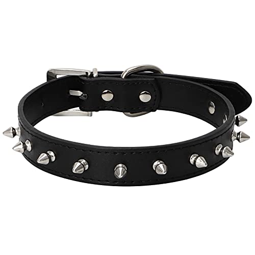 Collar de Perro de Cuero PU con Remache, Ajustable, cómodo, Duradero, Resistente a la Intemperie, Perros pequeños y Grandes, Negro (L)