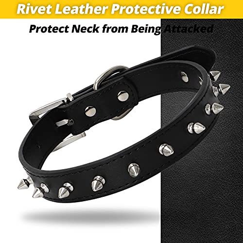 Collar de Perro de Cuero PU con Remache, Ajustable, cómodo, Duradero, Resistente a la Intemperie, Perros pequeños y Grandes, Negro (L)