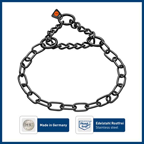 Collar de Perro Protector de Piel de Acero Inoxidable Negro - Herm Sprenger -Eslabón Mediano - Collar de Entrenamiento Profesional - Cadena de ensamblaje - Cadena Deslizante de corrección