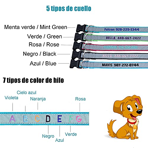 Collar de Perro Reflectante Personalizado, Nombre y número de teléfono del Perro Bordado, Collar Ajustable y Suave para Caminar y Correr