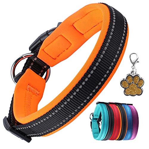 Collar de Perro Suave Acolchado Neopreno Ajustable Collares Reflectantes para Mascotas para Perros PequeñOs Medianos Grandes - Naranja -M