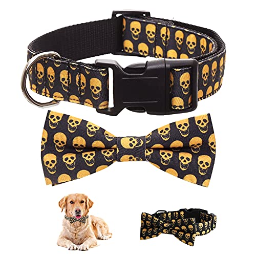 Collar de perro,corbata para mascotas de Halloween,pajarita con patrón de calavera ajustable,adecuada para gatos o perros pequeños y medianos