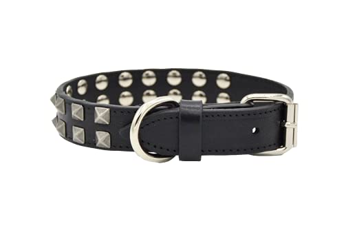 Collar de piel para perros con tachuelas pirámide (Small: 24-30 cm)