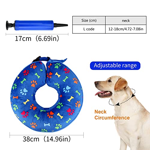 Collar de recuperación para Perros Gatos Collar Inflable para Perros Collar Protector para Gatos Collares y Conos recuperación caninos con Inflador para Perros Pequeños Medianos Grandes Gatos L