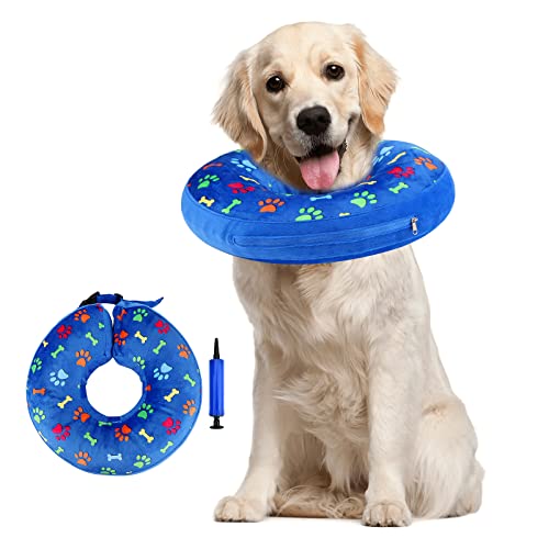 Collar de recuperación para Perros Gatos Collar Inflable para Perros Collar Protector para Gatos Collares y Conos recuperación caninos con Inflador para Perros Pequeños Medianos Grandes Gatos L