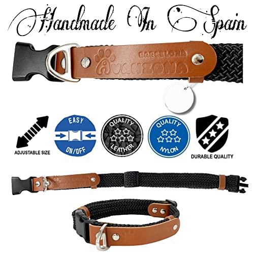 Collar Educativo para Perros , Hecho en España, Nylon Trenzado, Abrazadera de Cuero, Tacto Suave, Antitirones y Resistente, Entrenamiento para Perros Pequeños, Medianos y Grandes. XL