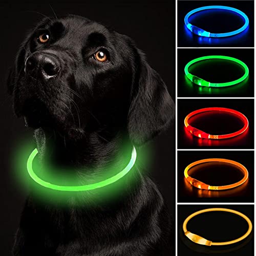 Collar Luminoso Perro ，Collar De Perro Luminoso USB Recargable Collar de Destello Ajustable Collar Luz Perros Impermeable para Perros pequeños, medianos y Grandes - 3 Modos