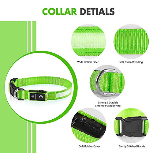 Collar Luminoso Perro Recargable PcEoTllar 7 Colores Intercambiables Collar Luminoso LED Perro Impermeable Ajustable SúPer Brillante para Perros Grandes Medianos PequeñOs - Verde M