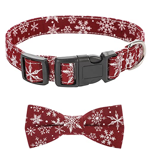 Collar navideño para Perros con Lazo, Collares navideños Ajustables de algodón con Pajarita roja para Perros, Color clásico navideño para Perros pequeños, medianos Grandes, Gatos, Mascotas (XS)