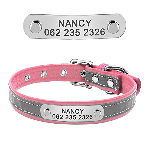 Collar para perro Berry suave acolchado personalizado – grabado personalizado perro ID collares con placa de nombre – Collar reflectante para perro gato para perros pequeños y medianos – ESA ID TAG