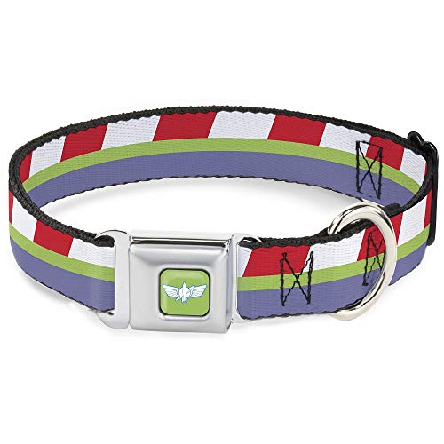 Collar para Perro, Hebilla para cinturón de Seguridad, Toy Story Buzz Lightyear Space Ranger, Rayas, Rojo, Verde, Morado, 11 a 17 Pulgadas, 1 Pulgada de Ancho