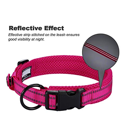 Collar para Perros Pequeños Grandes Medianos Reflectante Suave Acolchado Impermeable Ajustable Transpirable con Etiqueta de Nombre para Caminar Correr Trekking Entrenamiento (Rosa, XS)