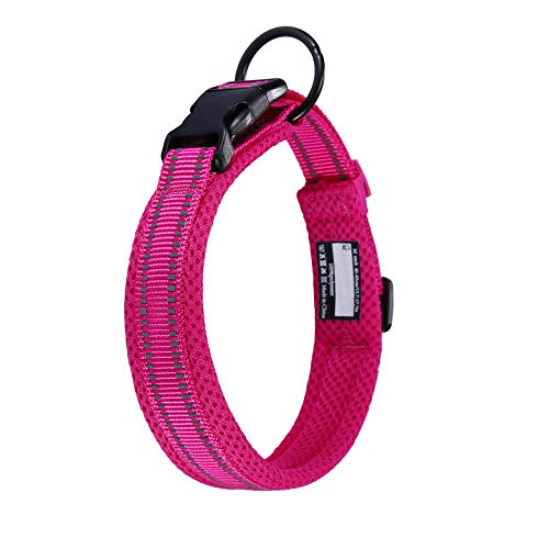 Collar para Perros Pequeños Grandes Medianos Reflectante Suave Acolchado Impermeable Ajustable Transpirable con Etiqueta de Nombre para Caminar Correr Trekking Entrenamiento (Rosa, XS)