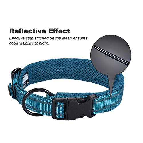 Collar para Perros Pequeños Grandes Medianos Reflectante Suave Acolchado Impermeable Ajustable Transpirable con Etiqueta de Nombre para Caminar Correr Trekking Entrenamiento (Azul, L)