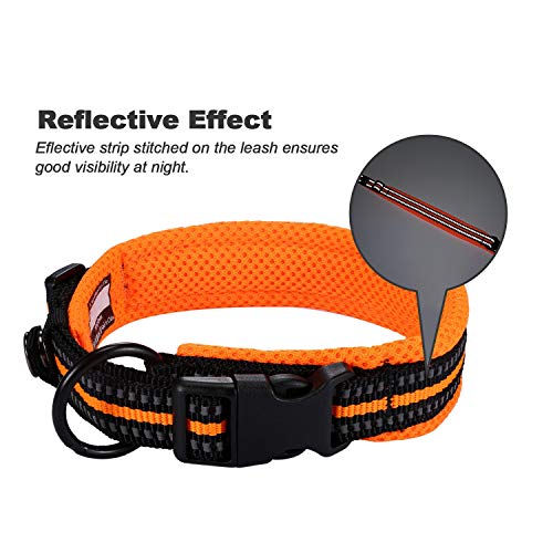 Collar para Perros Pequeños Grandes Medianos Reflectante Suave Acolchado Impermeable Ajustable Transpirable con Etiqueta de Nombre para Caminar Correr Trekking Entrenamiento (Naranja, S)