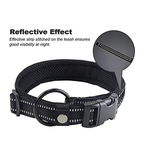 Collar para Perros Pequeños Grandes Medianos Reflectante Suave Acolchado Impermeable Ajustable Transpirable con Etiqueta de Nombre para Caminar Correr Trekking Entrenamiento (Negro, XL)