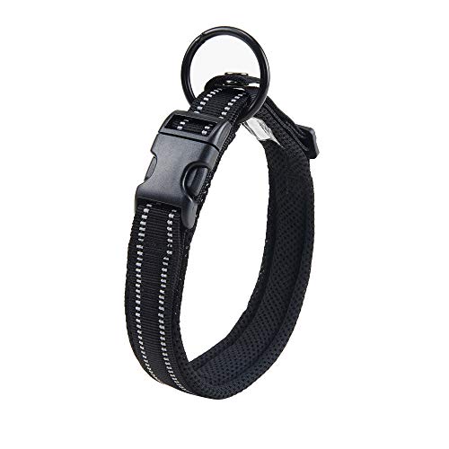 Collar para Perros Pequeños Grandes Medianos Reflectante Suave Acolchado Impermeable Ajustable Transpirable con Etiqueta de Nombre para Caminar Correr Trekking Entrenamiento (Negro, XL)