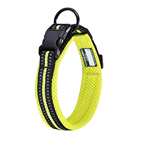 Collar para Perros Pequeños Grandes Medianos Reflectante Suave Acolchado Impermeable Ajustable Transpirable con Etiqueta de Nombre para Caminar Correr Trekking Entrenamiento (Verde, M)