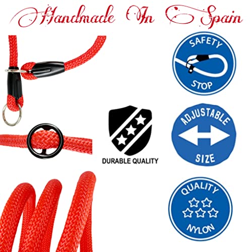 Collar para Perros Semiestragulador, Hecho en España, Ajustable Deslizante en Nylon Redondo, Antitirones y Resistente, Adiestramiento para Perros Pequeños, Medianos y Grandes. L 65CM