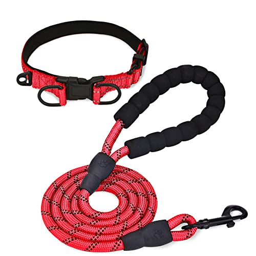 Collar Perro Ajustable,con Correa Perro,Collar Nylon Reflectante,1.2m Correas para Perros, para Caminar Correr Entrenamiento,para Perros Pequeños,Rojo,2.0cm De Ancho