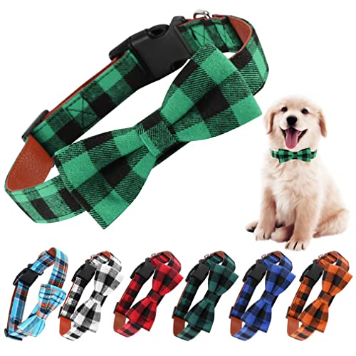 Collar Perro con Pajarita de Cuadros, Collares de Pajarita de Tela Escocesa duraderos y cómodos para Perro(M, Verde Negro)