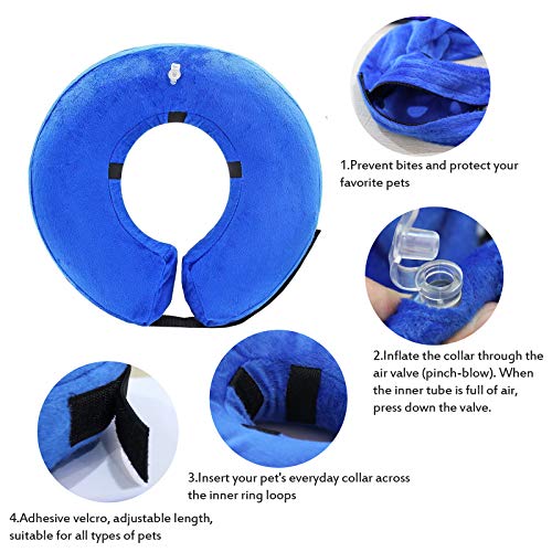 Collar protector inflable para perros pequeños y gatos que se recuperan de una cirugía, evita que los perros muerdan y rasquen, material suave, hebilla ajustable, azul （M）