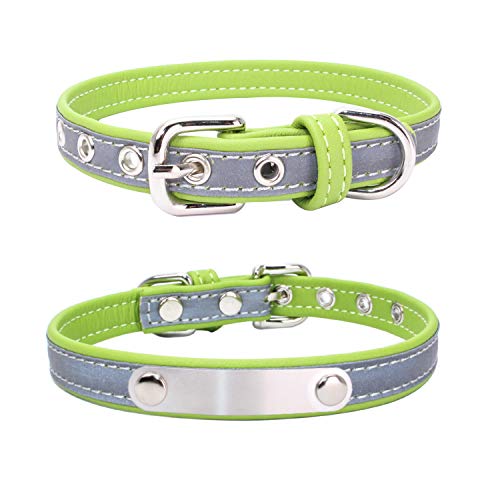 Collar Reflectante Ajustable Personalizados para Gatos Perros Cachorro Gatito con Etiqueta de Nombre Grabado Collar Perro Gato Grande Mediano Pequeño Verde