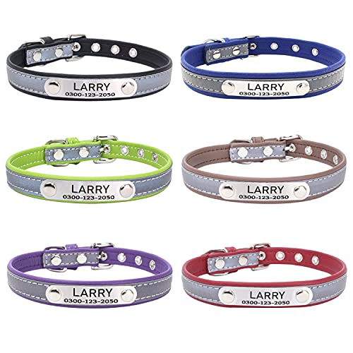 Collar Reflectante Ajustable Personalizados para Gatos Perros Cachorro Gatito con Etiqueta de Nombre Grabado Collar Perro Gato Grande Mediano Pequeño Verde